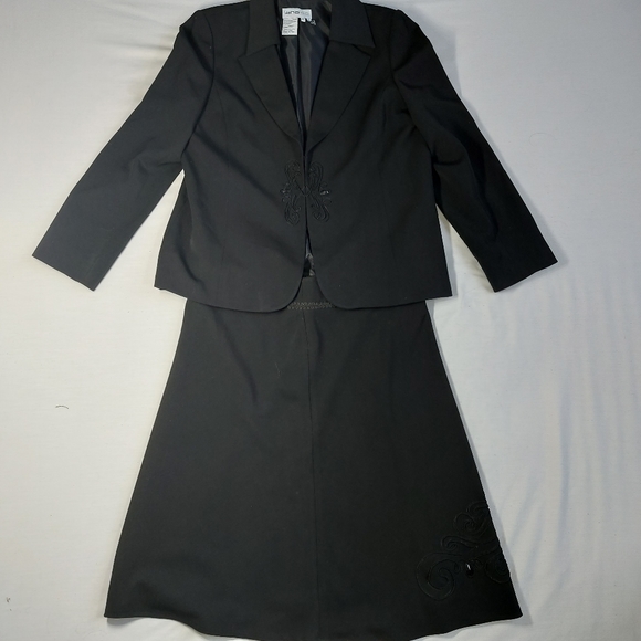 Lana Lee Vintage Classic Black Suit Skirt Blazer With Embroidery, Beads, 14 - Picture 2 of 16